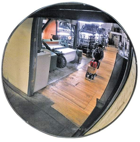 PRO-SAFE - Indoor Round Convex Safety, Traffic & Inspection Mirrors - Glass Lens, Laminated Hardboard Backing, 30" Diam x 2-5/8" High, 32' Max Covered Distance - A1 Tooling