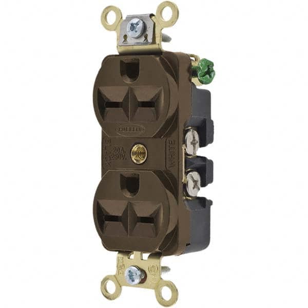 Hubbell Wiring Device-Kellems - 250 VAC 15A NEMA 6-15R Industrial Grade Brown Straight Blade Duplex Receptacle - A1 Tooling