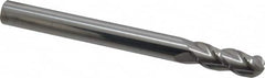 Accupro - 3/8" Diam, 1" LOC, 3 Flute Solid Carbide Ball End Mill - Uncoated, Single End, 4" OAL, 3/8" Shank Diam, Spiral Flute - A1 Tooling