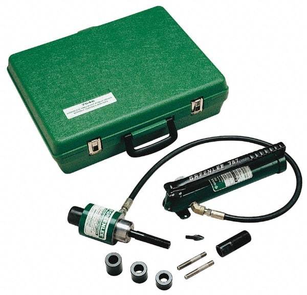 Greenlee - 9 Piece, 1/2 to 2" Punch Hole Diam, Hydraulic Knockout Set - Round Punch, 10 Gage Mild Steel - A1 Tooling