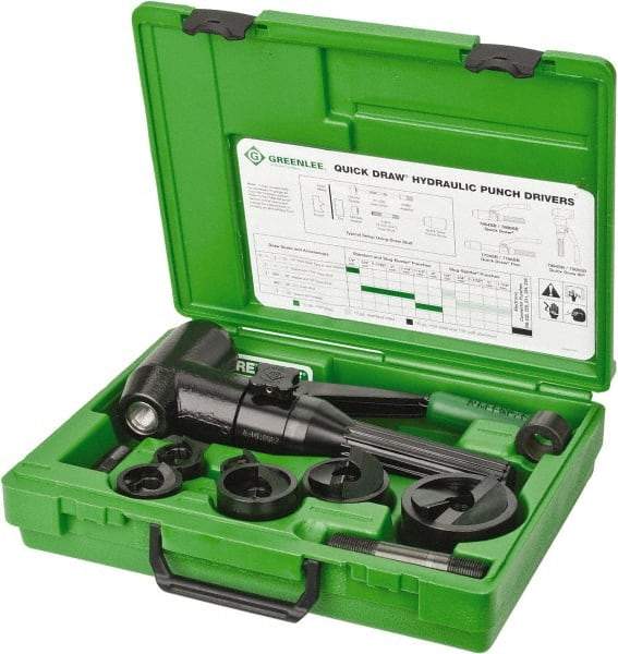 Greenlee - 9 Piece, 2" Punch Hole Diam, Hydraulic Punch Driver Kit - Round Punch, 10 Gage Mild Steel - A1 Tooling