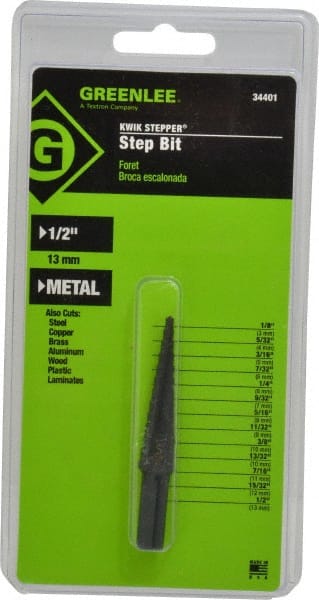 Greenlee - 1/8 to 1/2" Hole Diam High Speed Steel Step Drill Bit - A1 Tooling