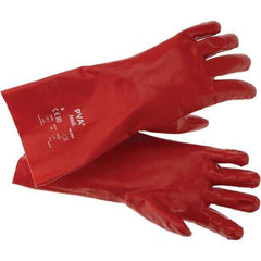 Ansell - Size L (9), 14" Long, Supported, Polyvinyl Alcohol (PVA) Chemical Resistant Gloves - Smooth Finish, Cotton Interlock Knit Lined, Gauntlet Cuff, ANSI Abrasion Level 4, ANSI Cut Level 1, Red - A1 Tooling