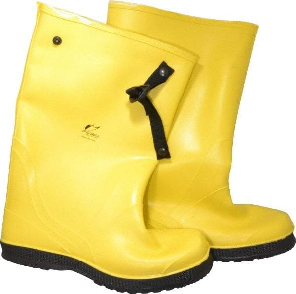 Dunlop Protective Footwear - Men's 14 (Women's 16) Rain & Cold Resistant Overboots - 17" High, Plain Toe, Self Cleaning & Cleated Sole, PVC Upper, Yellow, Adjustable Polyester Strap, Buckles & Snaps - A1 Tooling