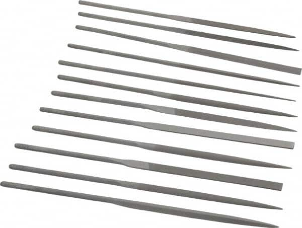 Grobet - 12 Piece Swiss Pattern File Set - 5-1/2" Long, 0 Coarseness, Set Includes Barrette, Crossing, Equalling, Half Round, Knife, Marking, Round, Round Edge Joint, Slitting, Square, Three Square, Warding - A1 Tooling