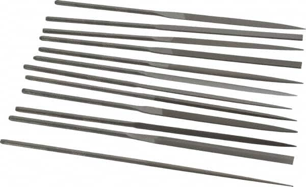 Grobet - 12 Piece Swiss Pattern File Set - 6-1/4" Long, 4 Coarseness, Set Includes Barrette, Crossing, Equalling, Half Round, Knife, Marking, Round, Round Edge Joint, Slitting, Square, Three Square, Warding - A1 Tooling