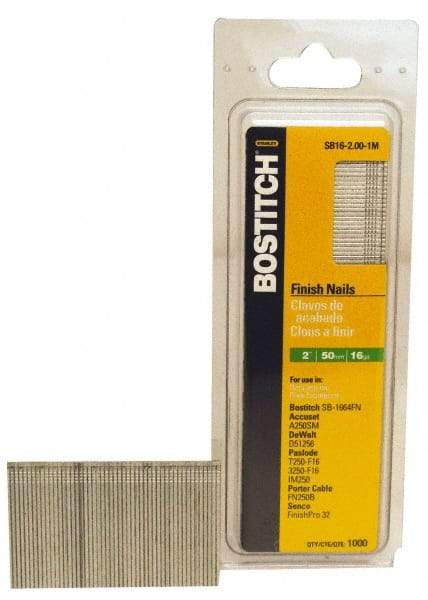 Stanley Bostitch - 16 Gauge 2" Long Finishing Nails for Power Nailers - Steel, Galvanized Finish, Straight Stick Collation, Chisel Point - A1 Tooling