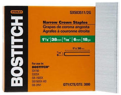 Stanley Bostitch - 1-1/2" Long x 7/32" Wide, 18 Gauge Crowned Construction Staple - Steel, Galvanized Finish - A1 Tooling