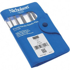 Nicholson - 12 Piece Swiss Pattern File Set - 4" Long, 0 Coarseness, Round Handle, Set Includes Barrette, Crossing, Equalling, Flat, Half Round, Knife, Round, Slitting, Square, Three Square - A1 Tooling