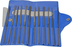 Nicholson - 12 Piece Swiss Pattern File Set - 5-1/2" Long, 4 Coarseness, Round Handle, Set Includes Barrette, Crossing, Equalling, Flat, Half Round, Knife, Round, Slitting, Square, Three Square - A1 Tooling