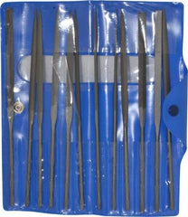 Nicholson - 12 Piece Swiss Pattern File Set - 6-1/4" Long, 0 Coarseness, Round Handle, Set Includes Barrette, Crossing, Equalling, Flat, Half Round, Knife, Round, Slitting, Square, Three Square - A1 Tooling