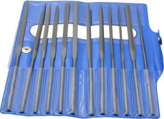 Nicholson - 12 Piece Swiss Pattern File Set - 6-1/4" Long, 2 Coarseness, Round Handle, Set Includes Barrette, Crossing, Equalling, Flat, Half Round, Knife, Round, Slitting, Square, Three Square - A1 Tooling