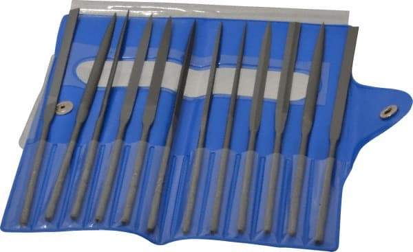 Nicholson - 12 Piece Swiss Pattern File Set - 6-1/4" Long, 4 Coarseness, Round Handle, Set Includes Barrette, Crossing, Equalling, Flat, Half Round, Knife, Round, Slitting, Square, Three Square - A1 Tooling