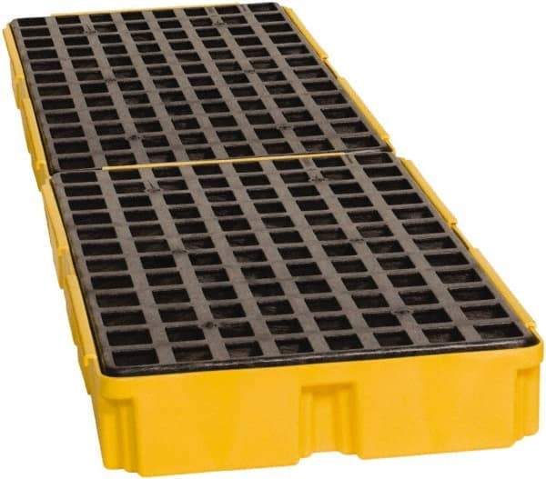 Eagle - 61 Gal Sump, 8,000 Lb Capacity, 4 Drum, Polyethylene Spill Deck or Pallet - 103-1/2" Long x 26-1/2" Wide x 6-1/2" High, Yellow, Drain Included, Low Profile, Vertical, Inline Drum Configuration - A1 Tooling