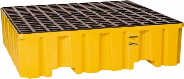 Eagle - 132 Gal Sump, 8,000 Lb Capacity, 4 Drum, Polyethylene Spill Deck or Pallet - 52-1/2" Long x 51-1/2" Wide x 13-3/4" High, Yellow, Liftable Fork, Vertical, 2 x 2 Drum Configuration - A1 Tooling