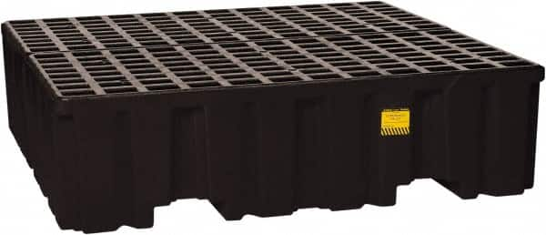 Eagle - 132 Gal Sump, 8,000 Lb Capacity, 4 Drum, Polyethylene Spill Deck or Pallet - 52-1/2" Long x 51-1/2" Wide x 13-3/4" High, Black, Liftable Fork, Drain Included, Vertical, 2 x 2 Drum Configuration - A1 Tooling