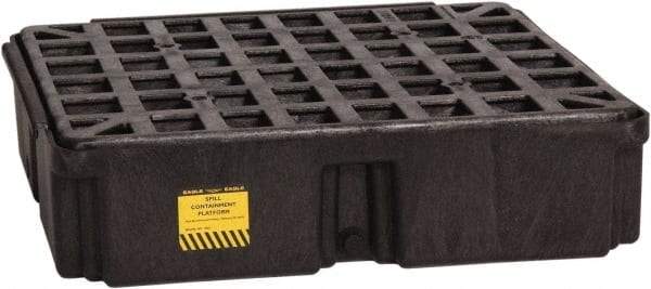 Eagle - 12 Gal Sump, 2,000 Lb Capacity, 1 Drum, Polyethylene Spill Deck or Pallet - 26-1/4" Long x 26" Wide x 6-1/2" High, Black, Drain Included, Low Profile, Vertical, Inline Drum Configuration - A1 Tooling