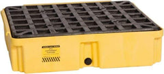 Eagle - 12 Gal Sump, 2,000 Lb Capacity, 1 Drum, Polyethylene Spill Deck or Pallet - 26-1/4" Long x 26" Wide x 6-1/2" High, Yellow, Drain Included, Low Profile, Vertical, Inline Drum Configuration - A1 Tooling