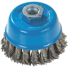 WALTER Surface Technologies - 3" Diam, 5/8-11 Threaded Arbor, Stainless Steel Fill Cup Brush - 0.015 Wire Diam, 12,000 Max RPM - A1 Tooling