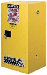 Justrite - 1 Door, 1 Shelf, Yellow Steel Space Saver Safety Cabinet for Flammable and Combustible Liquids - 44" High x 23-1/4" Wide x 18" Deep, Manual Closing Door, 15 Gal Capacity - A1 Tooling