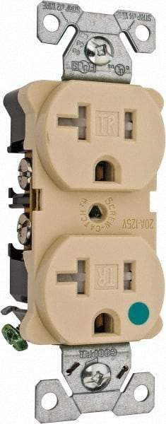 Cooper Wiring Devices - 125 VAC, 20 Amp, 5-20R NEMA Configuration, Ivory, Hospital Grade, Self Grounding Duplex Receptacle - 1 Phase, 2 Poles, 3 Wire, Flush Mount, Chemical, Impact and Tamper Resistant - A1 Tooling