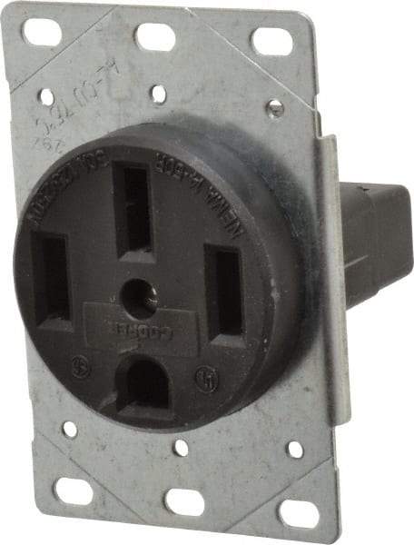 Cooper Wiring Devices - 125/250 VAC, 50 Amp, 14-50R NEMA Configuration, Black, Industrial Grade, Ungrounded Single Receptacle - 1 Phase, 3 Poles, 3 Wire, Flush Mount, Corrosion Resistant - A1 Tooling