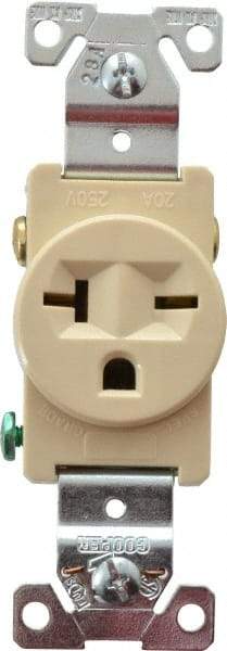 Cooper Wiring Devices - 250 VAC, 20 Amp, 6-20R NEMA Configuration, Ivory, Industrial Grade, Self Grounding Single Receptacle - 1 Phase, 2 Poles, 3 Wire, Flush Mount, Chemical, Heat and Impact Resistant - A1 Tooling