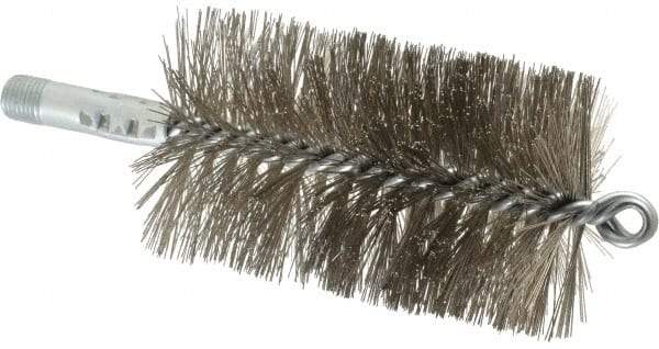 Schaefer Brush - 4-1/2" Brush Length, 2-3/4" Diam, Double Stem, Double Spiral Tube Brush - 7-1/4" Long, Stainless Steel, 1/4" NPSM Male Connection - A1 Tooling