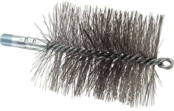 Schaefer Brush - 4-1/2" Brush Length, 3-3/4" Diam, Double Stem, Double Spiral Tube Brush - 7-1/4" Long, Stainless Steel, 1/4" NPSM Male Connection - A1 Tooling