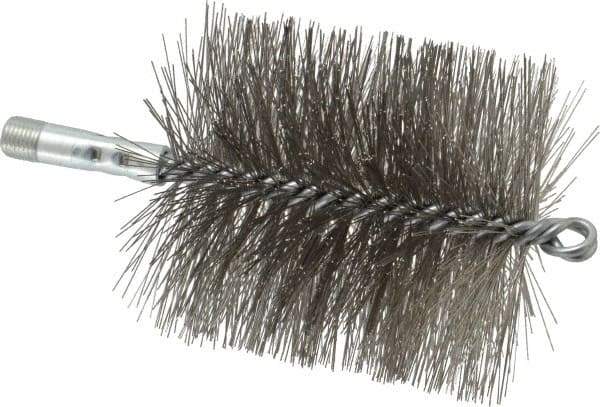 Schaefer Brush - 4-1/2" Brush Length, 4" Diam, Double Stem, Double Spiral Tube Brush - 7-1/4" Long, Stainless Steel, 1/4" NPSM Male Connection - A1 Tooling