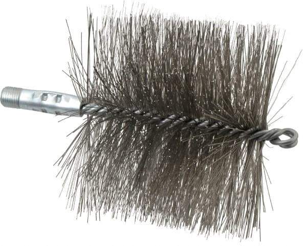 Schaefer Brush - 4-1/2" Brush Length, 5" Diam, Double Stem, Double Spiral Tube Brush - 7-1/4" Long, Stainless Steel, 1/4" NPSM Male Connection - A1 Tooling