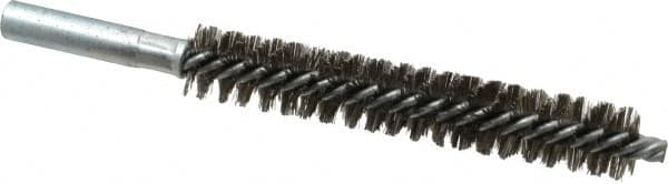 Schaefer Brush - 4" Brush Length, 11/16" Diam, Double Stem, Double Spiral Tube Brush - 6" Long, Stainless Steel, 12-24 Female Connection - A1 Tooling