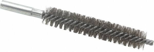 Schaefer Brush - 4" Brush Length, 13/16" Diam, Double Stem, Double Spiral Tube Brush - 6" Long, Stainless Steel, 12-24 Female Connection - A1 Tooling