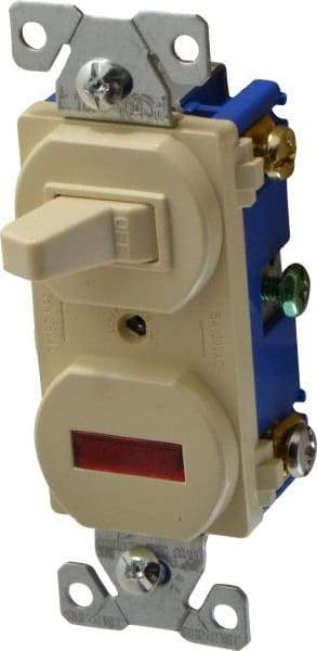 Cooper Wiring Devices - 2 Pole, 120 VAC, 15 Amp, Flush Mounted, Combination Switch with Pilot Light - 7-50 Configuration, 1 Switch, Back Side Wiring, cULus Listed, RoHS Compliant Standard - A1 Tooling