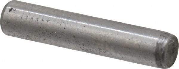 Made in USA - 1/8" Diam x 5/8" Pin Length Grade 8 Alloy Steel Standard Dowel Pin - Bright Finish, C 47-58 & C 60 (Surface) Hardness, 1,840 Lb (Single Shear), 3,680 Lb (Double Shear) Breaking Strength, 1 Beveled & 1 Rounded End - A1 Tooling