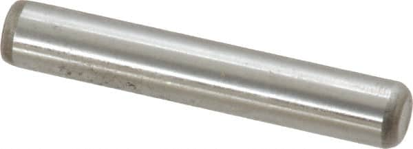 Made in USA - 1/4" Diam x 1-1/2" Pin Length Grade 8 Alloy Steel Standard Dowel Pin - Bright Finish, C 47-58 & C 60 (Surface) Hardness, 14,720 Lb (Double Shear), 7,360 Lb (Single Shear) Breaking Strength, 1 Beveled & 1 Rounded End - A1 Tooling