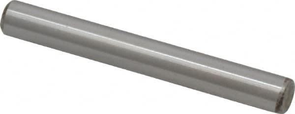 Made in USA - 1/4" Diam x 2" Pin Length Grade 8 Alloy Steel Standard Dowel Pin - Bright Finish, C 47-58 & C 60 (Surface) Hardness, 14,720 Lb (Double Shear), 7,360 Lb (Single Shear) Breaking Strength, 1 Beveled & 1 Rounded End - A1 Tooling