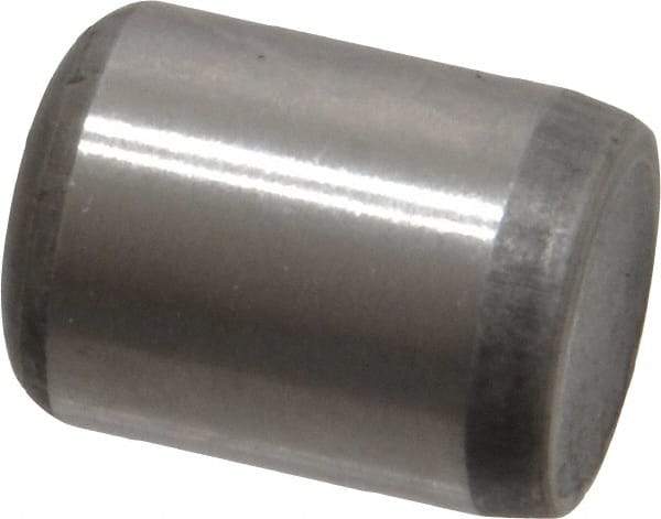 Made in USA - 3/8" Diam x 1/2" Pin Length Grade 8 Alloy Steel Standard Dowel Pin - Bright Finish, C 47-58 & C 60 (Surface) Hardness, 16,550 Lb (Single Shear), 33,100 Lb (Double Shear) Breaking Strength, 1 Beveled & 1 Rounded End - A1 Tooling