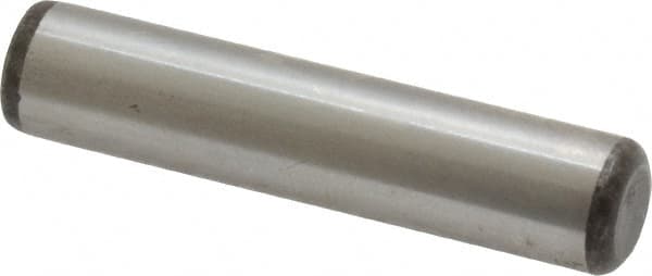 Made in USA - 3/8" Diam x 1-3/4" Pin Length Grade 8 Alloy Steel Standard Dowel Pin - Bright Finish, C 47-58 & C 60 (Surface) Hardness, 16,550 Lb (Single Shear), 33,100 Lb (Double Shear) Breaking Strength, 1 Beveled & 1 Rounded End - A1 Tooling