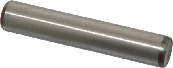 Made in USA - 3/8" Diam x 2" Pin Length Grade 8 Alloy Steel Standard Dowel Pin - Bright Finish, C 47-58 & C 60 (Surface) Hardness, 16,550 Lb (Single Shear), 33,100 Lb (Double Shear) Breaking Strength, 1 Beveled & 1 Rounded End - A1 Tooling