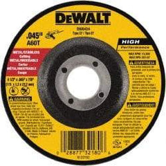 DeWALT - 60 Grit, 4-1/2" Wheel Diam, 7/8" Arbor Hole, Type 27 Depressed Center Wheel - Aluminum Oxide, Resinoid Bond, 13,300 Max RPM - A1 Tooling