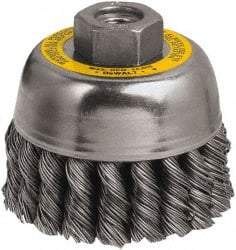 DeWALT - 3" Diam, M10x1.25 Threaded Arbor, Steel Fill Cup Brush - 0.02 Wire Diam, 7/8" Trim Length, 14,000 Max RPM - A1 Tooling