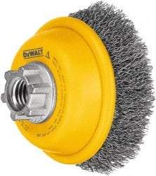 DeWALT - 4" Diam, 5/8-11 Threaded Arbor, Steel Fill Cup Brush - 0.014 Wire Diam, 1-1/8" Trim Length, 9,000 Max RPM - A1 Tooling