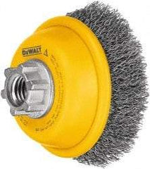 DeWALT - 4" Diam, 5/8-11 Threaded Arbor, Steel Fill Cup Brush - 0.014 Wire Diam, 1-1/8" Trim Length, 9,000 Max RPM - A1 Tooling