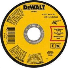 DeWALT - 4-1/2" 60 Grit Aluminum Oxide Cutoff Wheel - 0.045" Thick, 7/8" Arbor, 13,300 Max RPM, Use with Stationary Tools - A1 Tooling