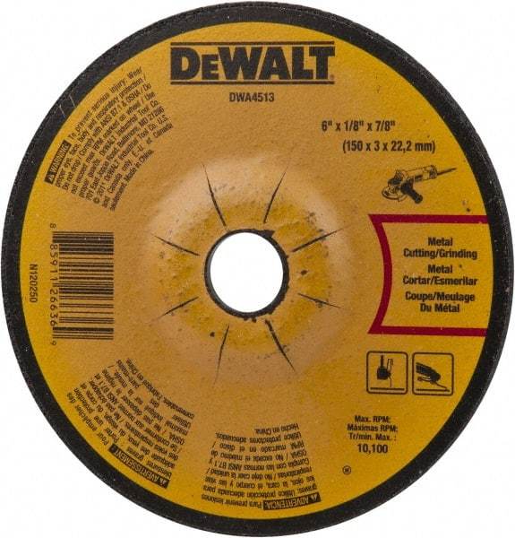 DeWALT - 24 Grit, 6" Wheel Diam, 1/8" Wheel Thickness, 7/8" Arbor Hole, Type 27 Depressed Center Wheel - Aluminum Oxide, Diamond Matrix Bond, 10,100 Max RPM, Compatible with Angle Grinder - A1 Tooling