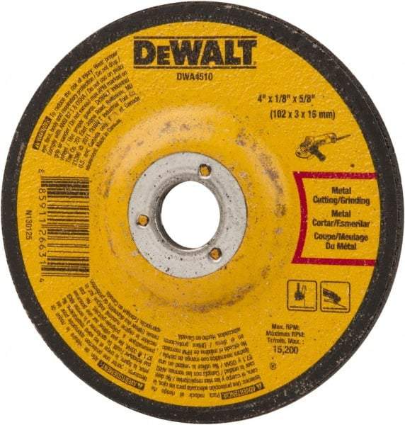 DeWALT - 24 Grit, 4" Wheel Diam, 1/8" Wheel Thickness, 5/8" Arbor Hole, Type 27 Depressed Center Wheel - Aluminum Oxide, Diamond Matrix Bond, 15,200 Max RPM, Compatible with Angle Grinder - A1 Tooling