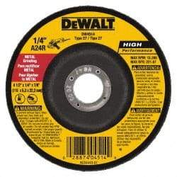 DeWALT - 24 Grit, 4-1/2" Wheel Diam, 1/4" Wheel Thickness, 7/8" Arbor Hole, Type 27 Depressed Center Wheel - Aluminum Oxide, Diamond Matrix Bond, 13,300 Max RPM, Compatible with Angle Grinder - A1 Tooling