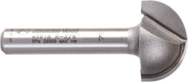 Amana Tool - 3/4" Cut Diam, 7/16" Length of Cut, 2 Flute Core Box Edge Profile Router Bit - Carbide-Tipped, 1/4" Shank Diam, 1-3/4" OAL, Uncoated - A1 Tooling