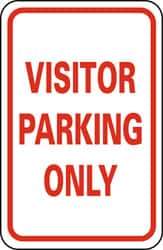 NMC - "Visitor Parking Only", 12" Wide x 18" High, Aluminum Parking Lot Traffic Signs - 0.063" Thick, Red on White, Rectangle, Post Mount - A1 Tooling